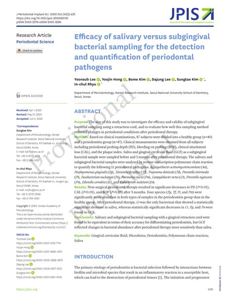 PDF Efficacy Of Salivary Versus Subgingival Bacterial Sampling For