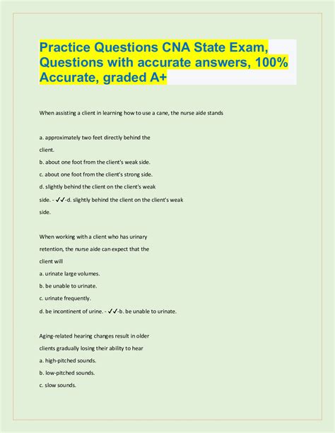 Practice Questions Cna State Exam With Answers Latest Update 2022 With