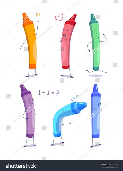 Six Isolated Crayons Colors Character เวกเตอร์สต็อก ปลอดค่าลิขสิทธิ์