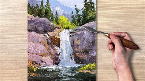 Palette Knife Acrylic Painting L Waterfall Landscape Youtube