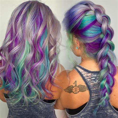 A Beautiful Hair Color Combination Of Blue Green Purple And Silver