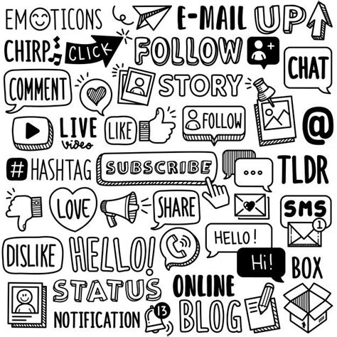 Hand Drawn Collection Social Media Word Terms Doodle Art Letters