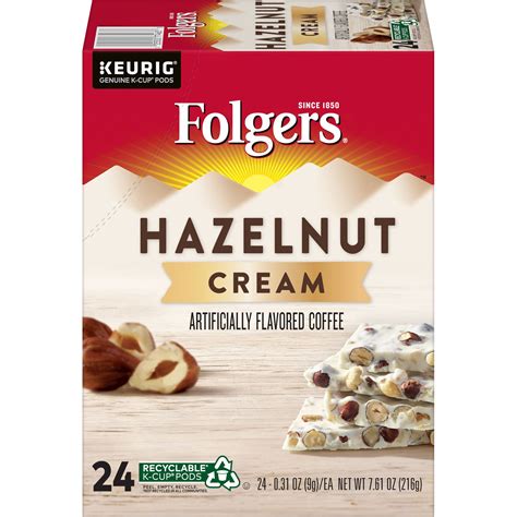 Folgers Hazelnut Cream Flavored Ground Coffee K Cup Pods 24 Count