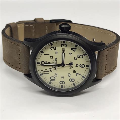 Timex T49963 Mens Expedition Scout Brown Leather Watch Date Indiglo