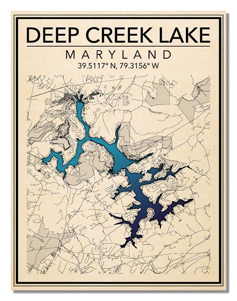 Wall Art Map Print Of Deep Creek Lake Maryland Etsy