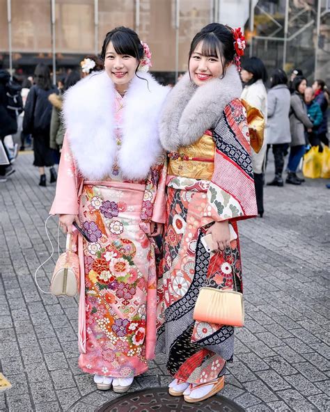 Tokyo Fashion Beautiful Traditional Japanese Furisode Kimono On The Streets Of Shibuya Toky