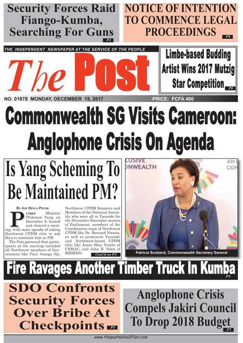 Some English Newspaper Headlines Monday December 18 2018 Cameroon