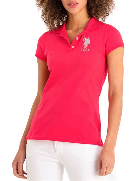 u s polo association women s big logo metallic print polo shirt