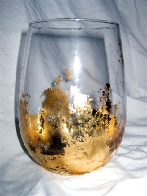 Gold Leaf Stemless White Wine Glass By Elmdesignleaf On Etsy Gold Leaf Diy Gold Foil Art Diy