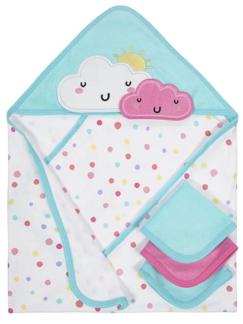 Gerber Organic Cotton Hooded Towel And Washcloths Bath Set 4pc Baby
