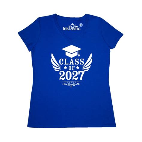 Inktastic Class Of 2027 With Graduation Cap And Wings Womens V Neck