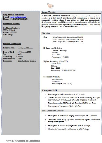 It is fresher resume in pdf format. Over 10000 CV and Resume Samples with Free Download: Free ...