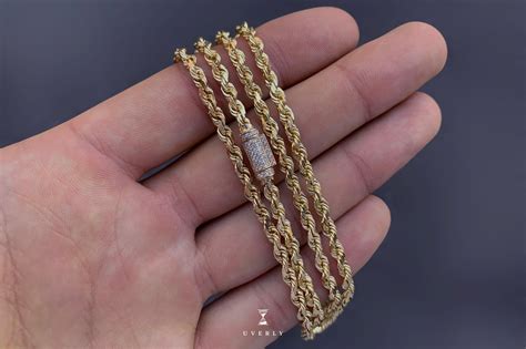 4mm 14k Rope Solid Gold Diamond Lock Necklace Uverly