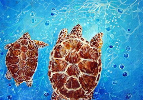 Sea Turtles Swimming Towards The Light Together Painting By Ashleigh
