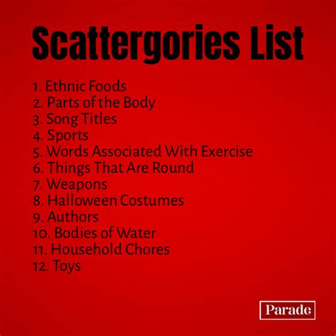 Scattergories Lists Great Categories To Play With Your Friends Parade