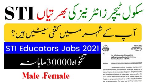 Sti Jobs 2021 Advertisement Sti Jobs 2021 Punjab School Teacher