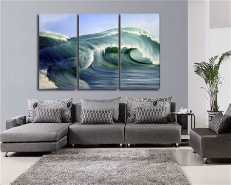3 Panel Canvas Art Green Waves Sea Wall Art Blue Ocean Canvas Seascape