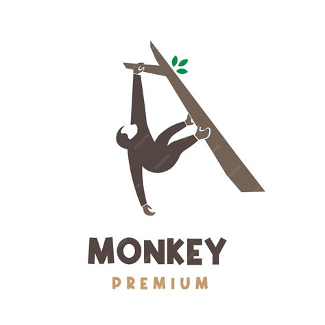 Premium Vector Simple Illustration Logo Monkey Hanging On A Tree Trunk