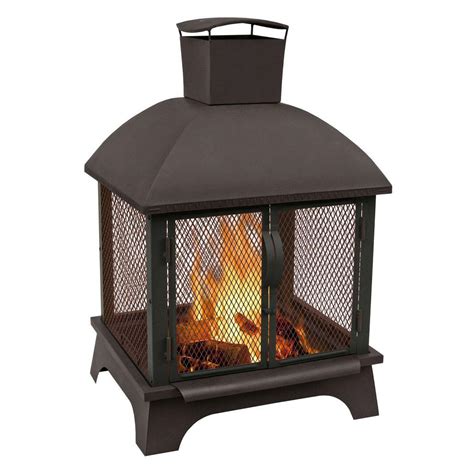 Fire pit tables fire pit tables look great and give you the convenience of a tabletop around your warm fire. LANDMANN Redford 26 in. Wood Burning Outdoor Fireplace ...