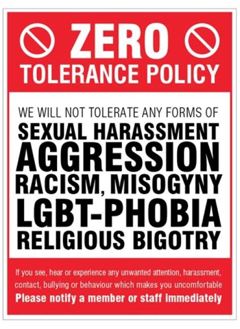 Zero Tolerance Policy Sexual Harassment Aggression Racism Lgbt