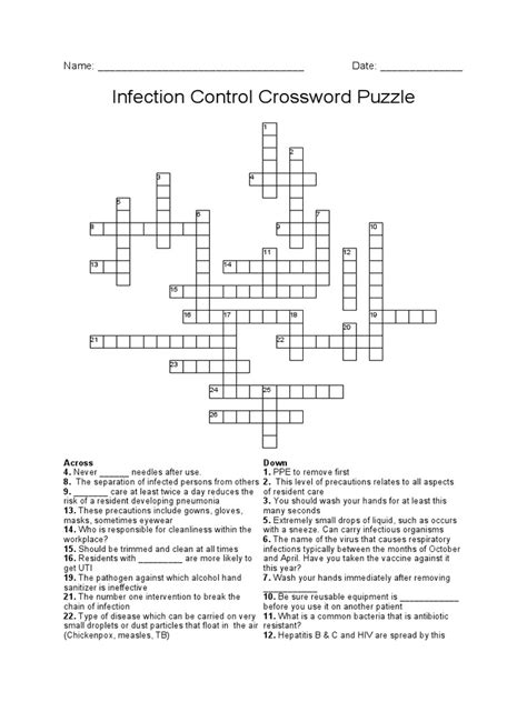 Infection Control Crossword Puzzle Name Date Pdf Infection