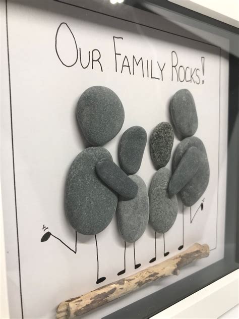 Pebble art family of 4 frame Our Family Rocks | Etsy