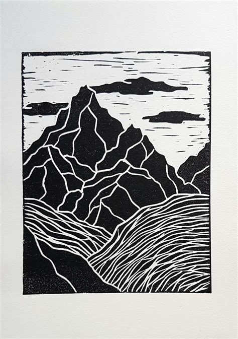 Mountain Landscape Linocut Print