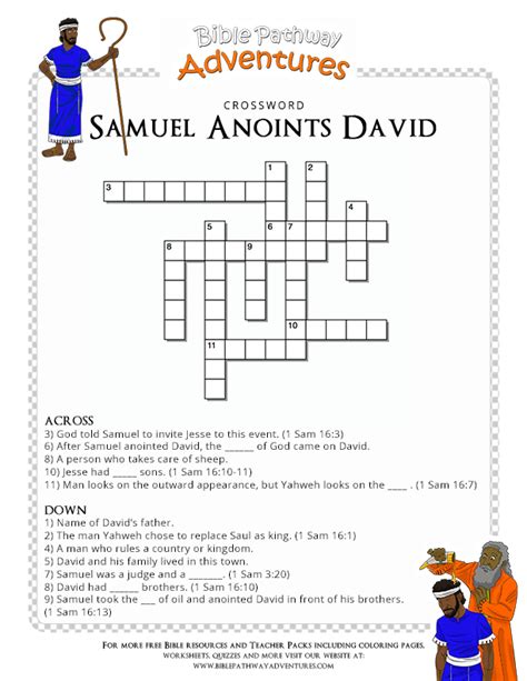 Bible Crossword Puzzle Samuel Anoints David With Images David