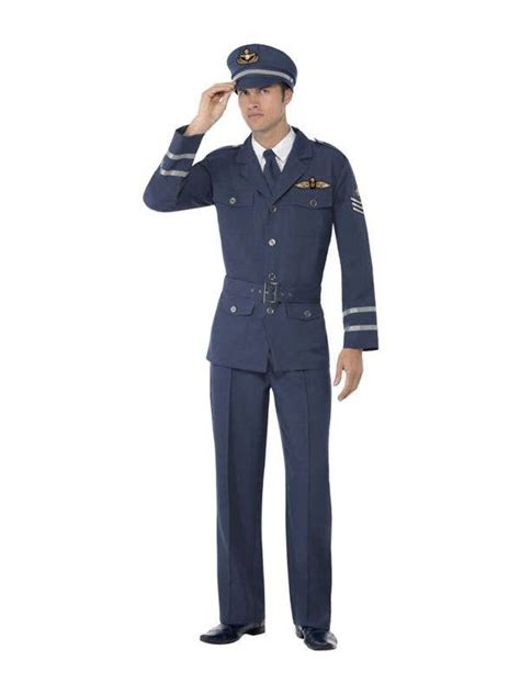 Navy Blue Air Force Captain Dress Up Mens Pilot Uniform Costume