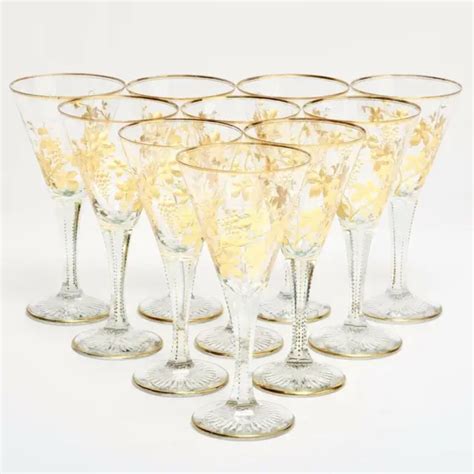 Intaglio Gilt Wine Glasses Style Of Moser Vintage Possibly Antique Set Of 9 750 00 Picclick