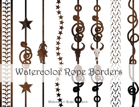 Watercolor Western Cowboy Rope Border Clipart Graphics High Etsy