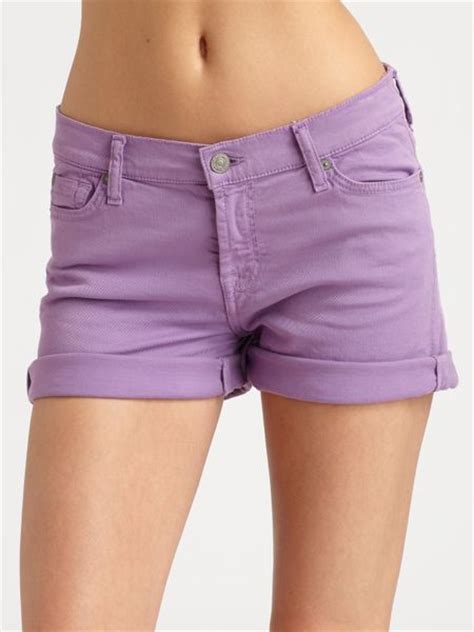 7 For All Mankind Rolled Denim Shorts In Purple Lyst