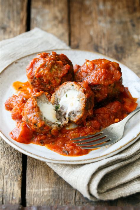 Spicy Mozzarella Stuffed Meatballs Love And Olive Oil