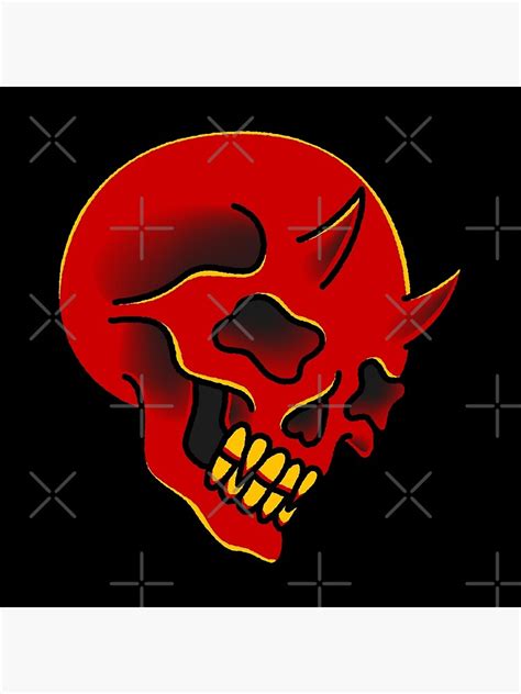 American Traditional Red Demon Skull Metal Print By Salty Dog Redbubble