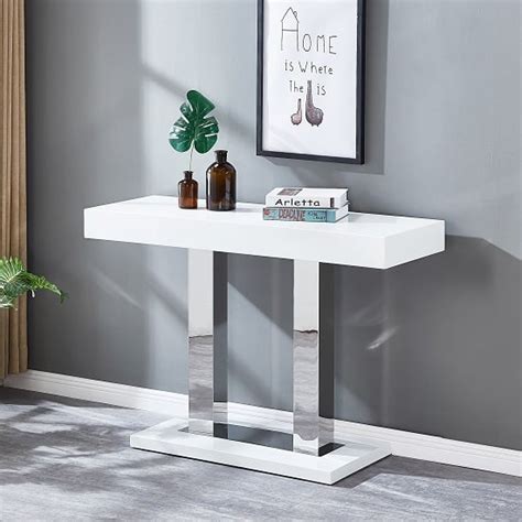 Candice High Gloss Console Table In White With Chrome Legs Furniture