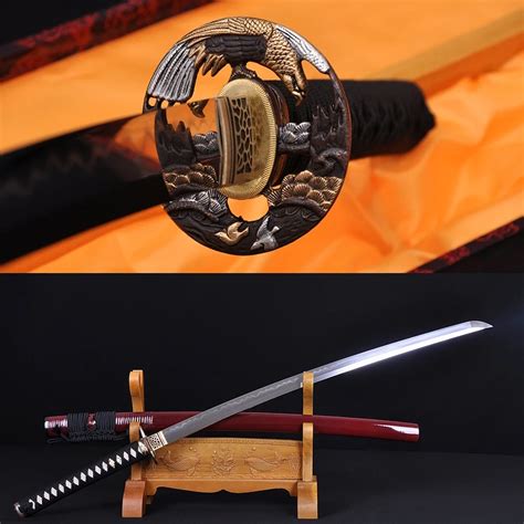41clay Tempered Damascus Japanese Samurai Hawk Sword Katana Folded