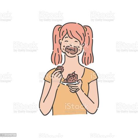 Vector Redhead Woman Eat Piece Of Cake Stock Illustration Download Image Now Eating
