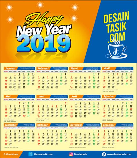 Template Kalender 2019 Lengkap Masehi And Hijriyah Cdr Pdf Download