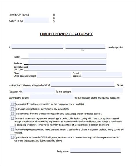 Limited Power Of Attorney Form Printable