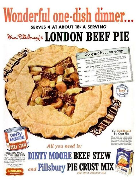 This is a quick and easy lunch or dinner. 1952 Pillsbury Pie Crust Mix Dinty Moore Beef Stew ...