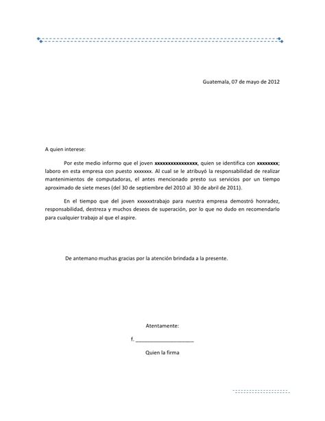 Modelo De Carta De Recomendacion Laboral Cartas De Recomendacion