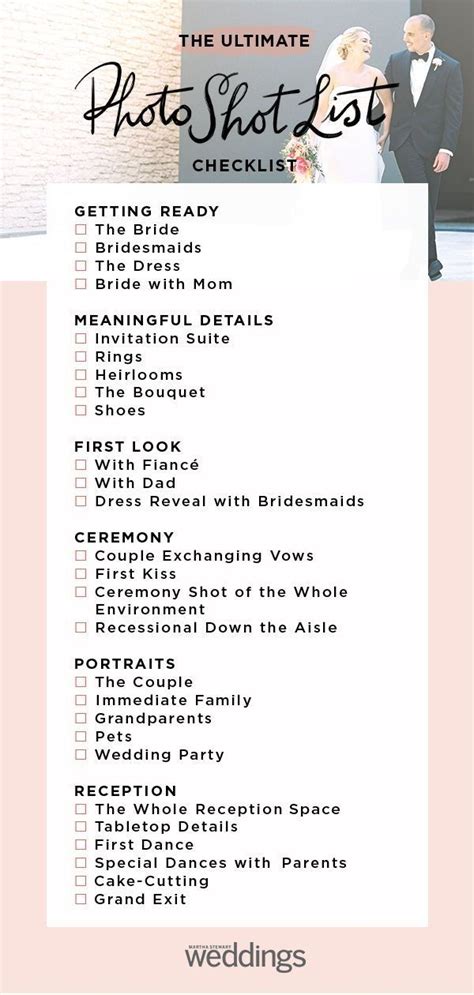 The Ultimate Photo Shoot Checklist For Wedding Day Is Shown In Pink And