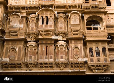 India Rajasthan Jaisalmer Shuttered Windows Of Patwon Ki Haveli