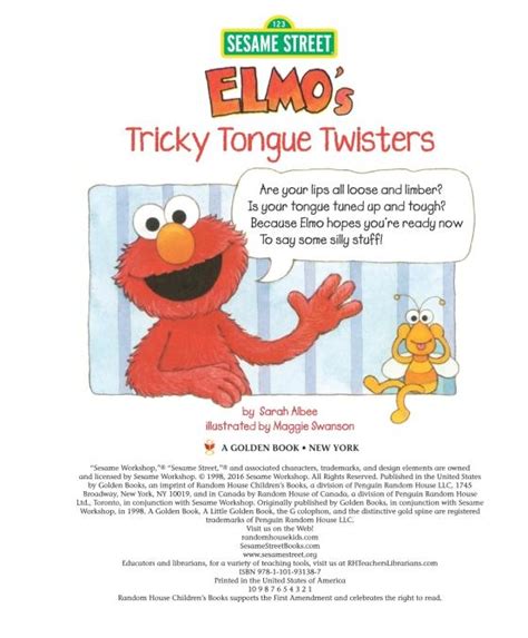 Elmo S Tricky Tongue Twisters Sesame Street By Sarah Albee Brightly Shop