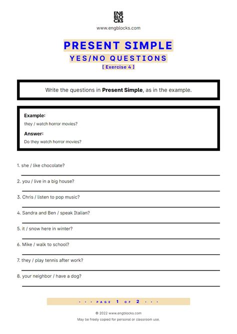 Present Simple Yes‌no Question With Short Answer Exercise 3