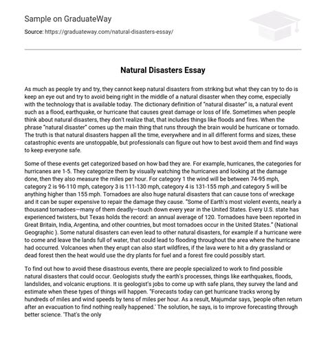 Natural Disasters Essay Essay Example GraduateWay