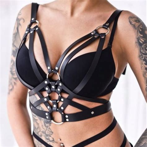 Women Ladies Fashion Punk Gothic Bra Leather Harness Belt Body Bondage