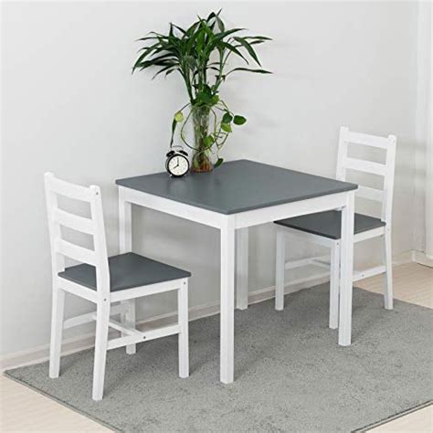 3 Pc Dining Set Wood Kitchen Table Set With 2 Chairs Grey