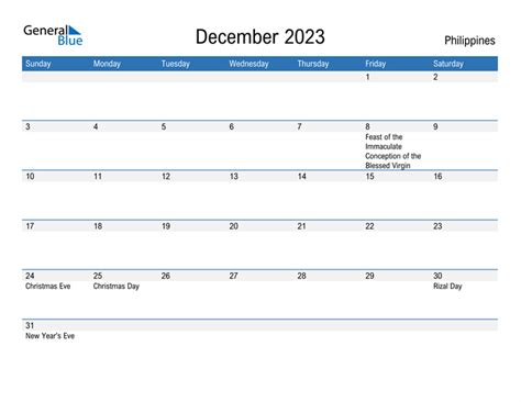 December 2023 Calendar With Philippines Holidays