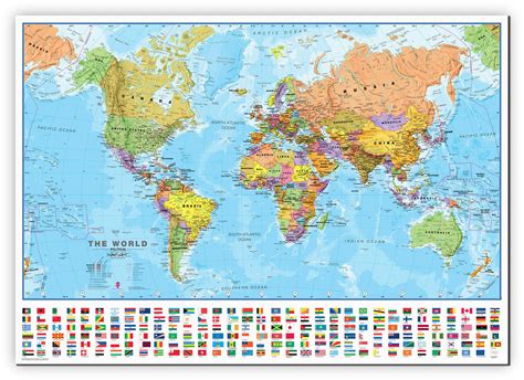 Medium World Wall Map Political With Flags Canvas